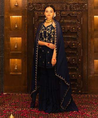 Midnight Blue Georgette Sharara Set 1