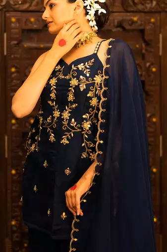 Midnight Blue Georgette Sharara Set