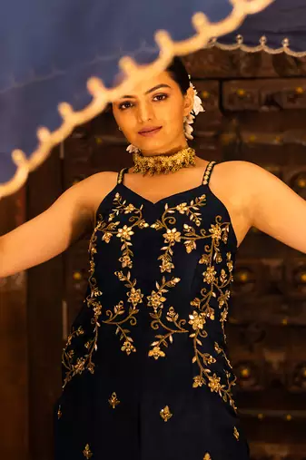 Midnight Blue Georgette Sharara Set