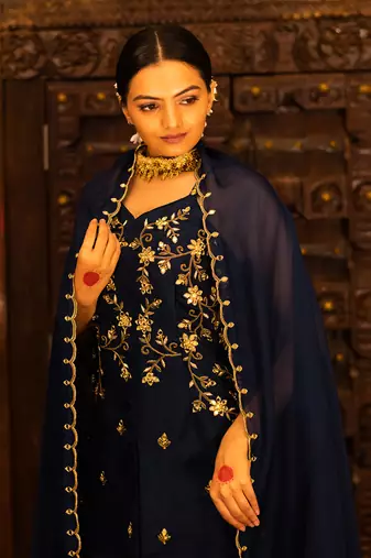 Midnight Blue Georgette Sharara Set