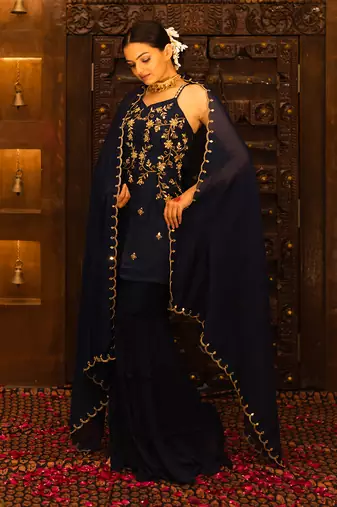 Midnight Blue Georgette Sharara Set