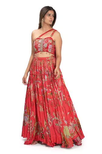 Red Viscose Lehenga Set