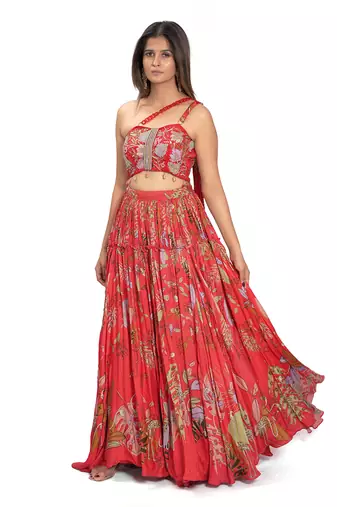 Red Viscose Lehenga Set