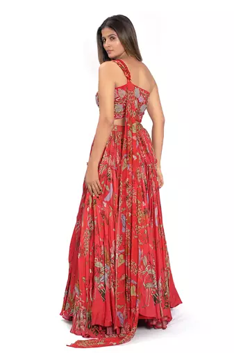 Red Viscose Lehenga Set