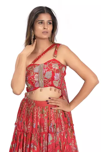 Red Viscose Lehenga Set