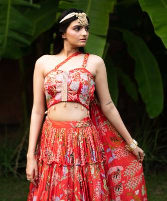 Red Viscose Lehenga Set 6