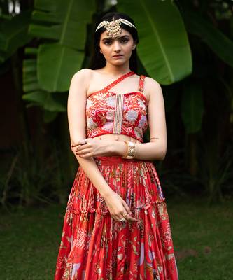 Red Viscose Lehenga Set 7