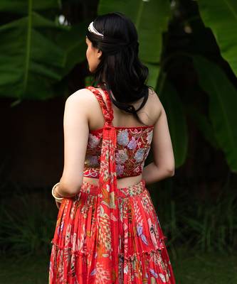 Red Viscose Lehenga Set 8