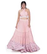 Peach Viscose & Satin Layered Printed Skirt Set