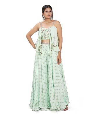 Mint Green Printed Palazzo Pant Set 1