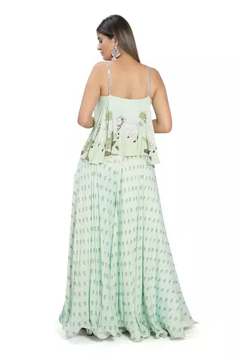 Mint Green Printed Palazzo Pant Set