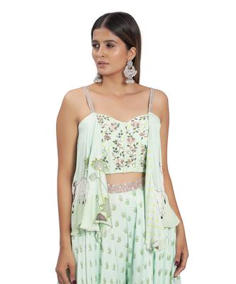 Mint Green Printed Palazzo Pant Set 3