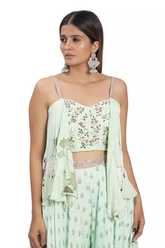 Mint Green Printed Palazzo Pant Set