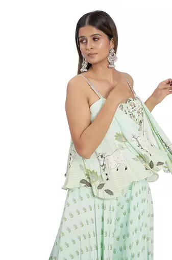 Mint Green Printed Palazzo Pant Set
