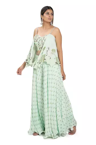 Mint Green Printed Palazzo Pant Set
