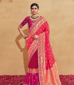 Pink embroidered silk saree with blouse