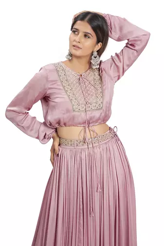 Mauve Satin Skirt Set