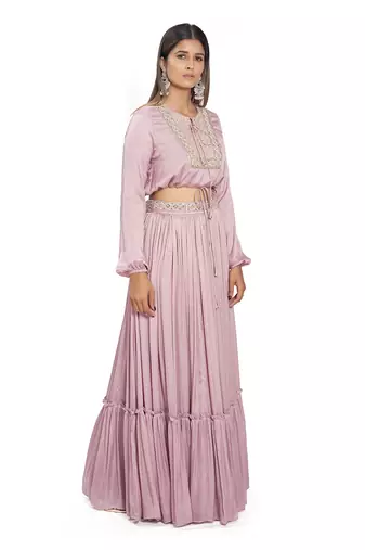 Mauve Satin Skirt Set