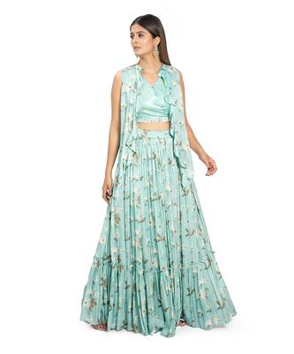 Turquoise Viscose Lehenga Set 1