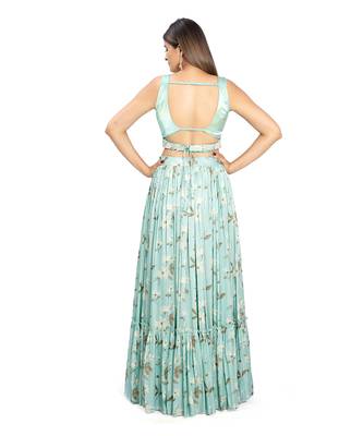 Turquoise Viscose Lehenga Set 2