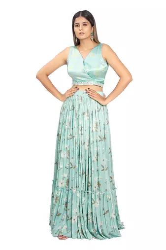 Turquoise Viscose Lehenga Set
