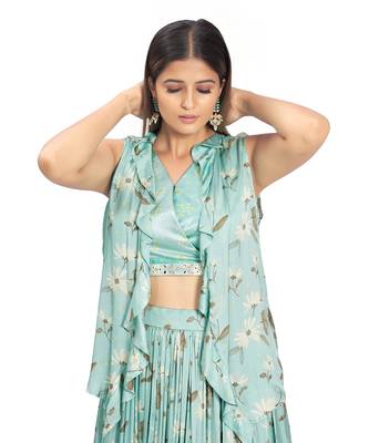 Turquoise Viscose Lehenga Set 5