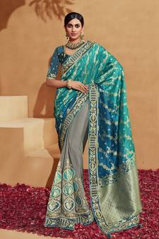  multicolor embroidered silk saree with blouse