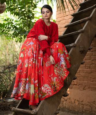 Red Viscose Skirt Set 2
