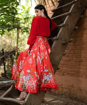 Red Viscose Skirt Set 3