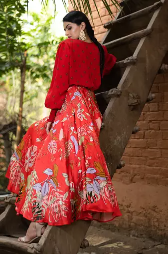 Red Viscose Skirt Set