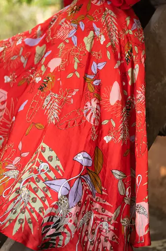 Red Viscose Skirt Set