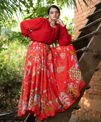 Red Viscose Skirt Set 6