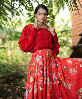 Red Viscose Skirt Set 7