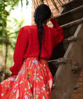 Red Viscose Skirt Set 9