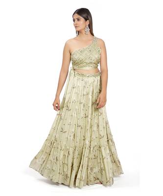 Olive Green Viscose Lehenga Set 1