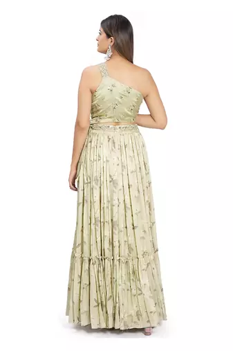 Olive Green Viscose Lehenga Set