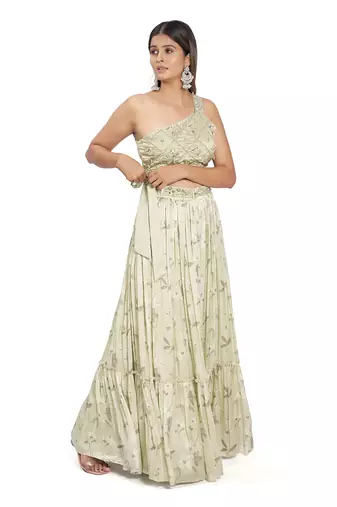 Olive Green Viscose Lehenga Set