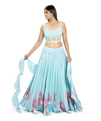 Sky Blue Viscose Lehenga Set 1