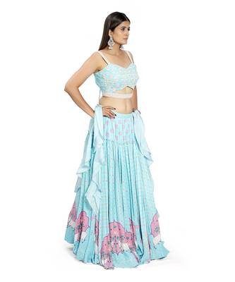 Sky Blue Viscose Lehenga Set 3