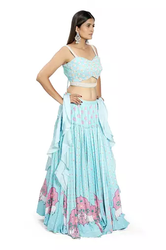 Sky Blue Viscose Lehenga Set