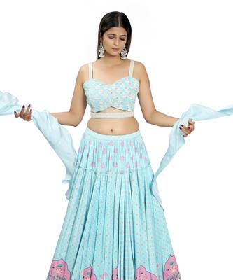 Sky Blue Viscose Lehenga Set 4
