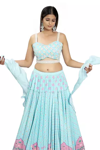 Sky Blue Viscose Lehenga Set