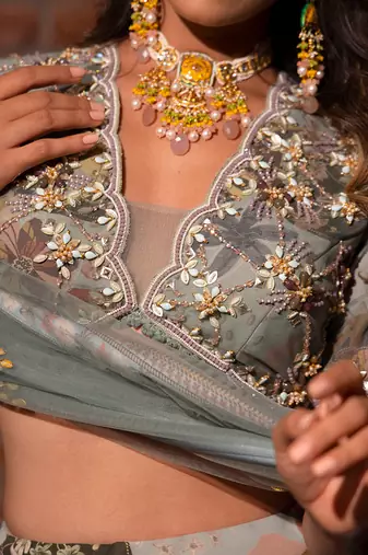 Grey Viscose Lehenga Set