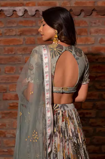 Grey Viscose Lehenga Set