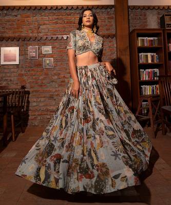 Grey Viscose Lehenga Set 7