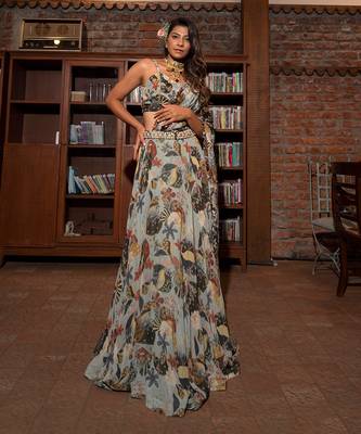 Grey Viscose Lehenga Set 1