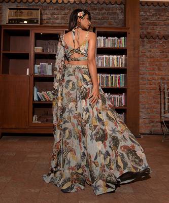 Grey Viscose Lehenga Set 6