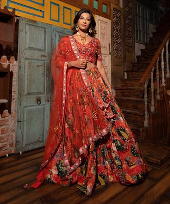Orange Viscose Lehenga Set 1