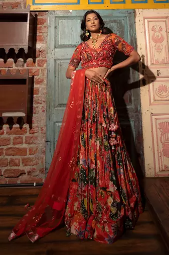 Orange Viscose Lehenga Set