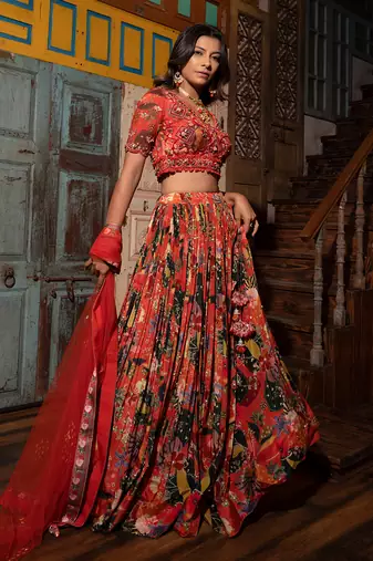 Orange Viscose Lehenga Set